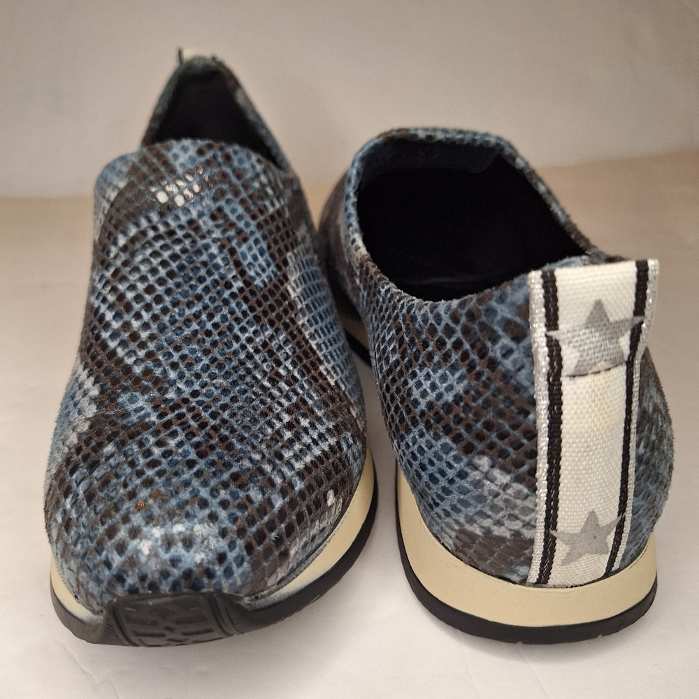 NR Rapisardi Blue Faux Snake Print Slip On Sneakers